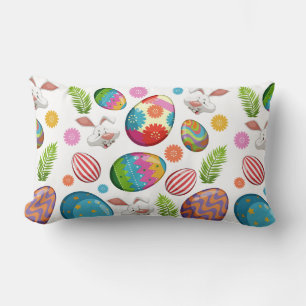 Cojín Lumbar Caras de conejito de huevos de Pascua coloridas-23