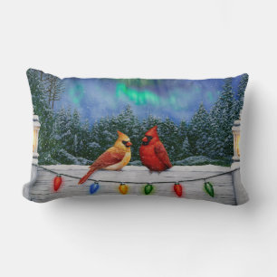 Cojín Lumbar Cardenales y Navidades iluminan la nieve de invier