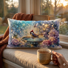 Cojín Lumbar Cardinal at Birdbath Dreamy Garden Ar