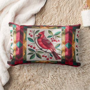 Cojín Lumbar Cardinal Bird Quilt, tarjeta roja vibrante de Cojí