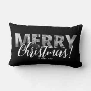 Cojín Lumbar Cargar 1 o 2 fotos en texto Feliz Navidad