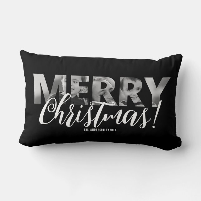 Cojín Lumbar Cargar 1 o 2 fotos en texto Feliz Navidad (Reverso )