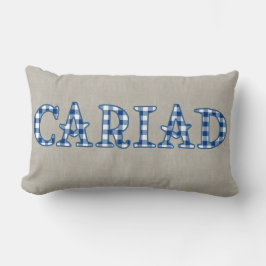 Cojín Lumbar Cariad Welsh Check Gingham Text Design en Burlap