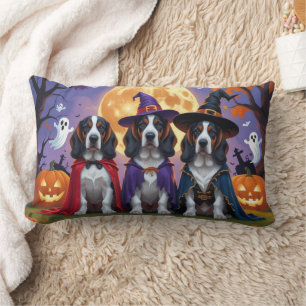 Cojín Lumbar Carne de calabaza de perro de cola azul Halloween