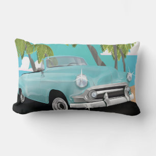 Cojín Lumbar cartel de viaje de Cuba con coche vintage