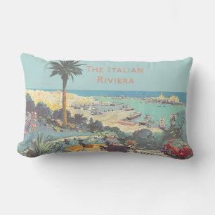 Cojín Lumbar Cartel de viaje vintage de Génova Riviera italiana