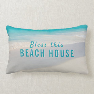 Cojín Lumbar Casa costera de playa de texto personalizado