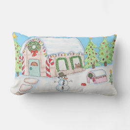 Cojín Lumbar Casa de Pan de Jengibre de Navidad