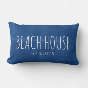 Cojín Lumbar Casa de Playa Azul Coordenadas Personalizadas