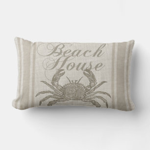 Cojín Lumbar Casa de playa cangrejo costa marino vintage