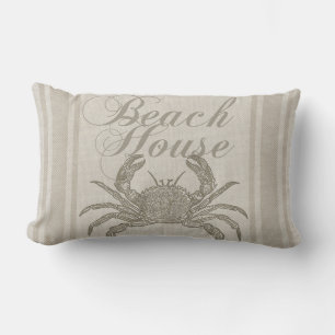 Cojín Lumbar Casa de Playa Cangrejo Costa Marítima Vintage