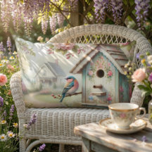 Casa para pájaros de primavera con flores pastel y