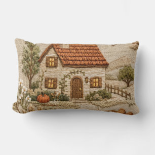 Cojín Lumbar Casa Rústica Bordada – Campiña Acogedora