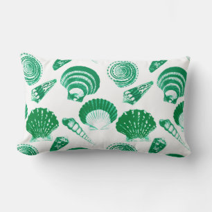 Cojín Lumbar Casas de mar - verde esmeralda sobre un fondo blan