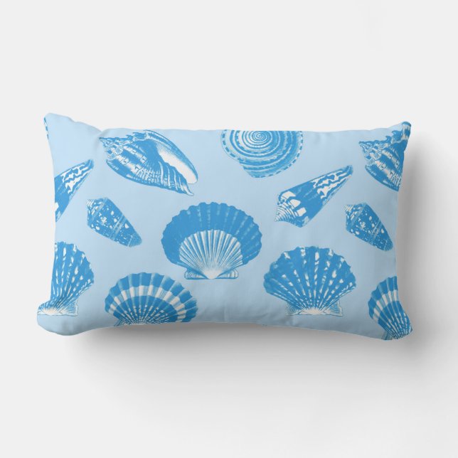 Cojín Lumbar Cascos de mar - Azules y blancos ceruleños (Anverso)