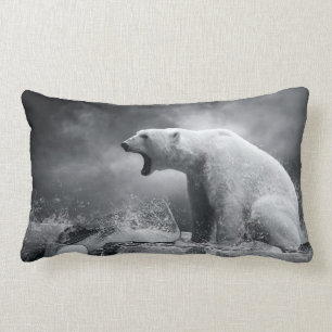 Cojín Lumbar Cazador blanco del oso polar en el hielo en agua