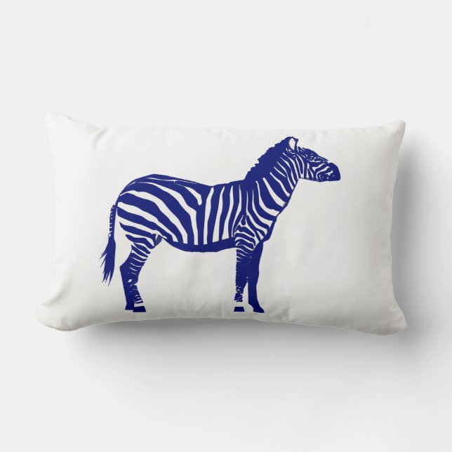 Cojín Lumbar Cebra - Azul y blanco de cobalto oscuro (Anverso)