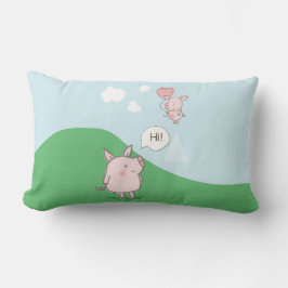 Cojín Lumbar Cerdo flotante lindo diciendo hola