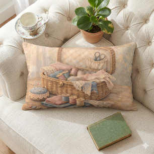 Cojín Lumbar Cesto de costura vintage Cottagecore Pastel