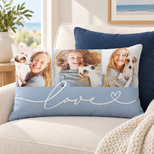 Cojín Lumbar Chambray Azul Amor Corazón Script 3 Foto