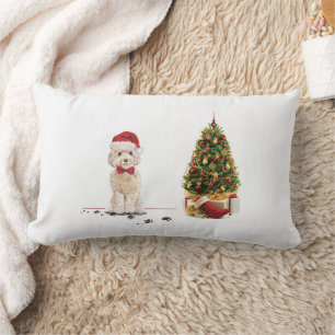 Cojín Lumbar Champán Cockapoo Navidades graciosos perro con árb