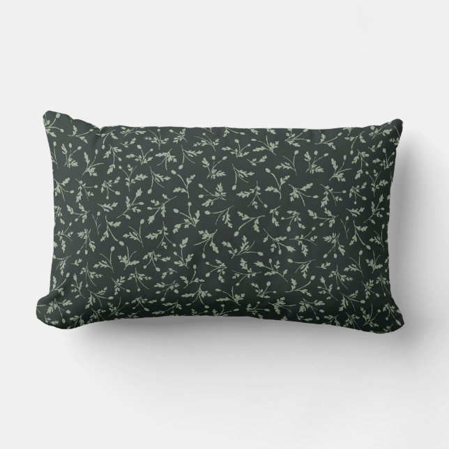 Cojín Lumbar Charcoal Black Modern Farmhouse Daisy Buds Pattern (Anverso)