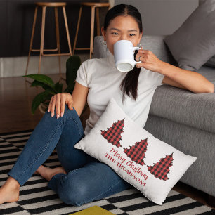 Cojín Lumbar Cheque de búfalo personalizado de navidad