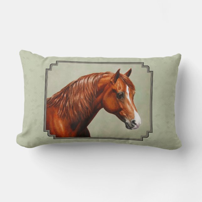 Cojín Lumbar Chestnut Morgan Horse Sage Green (Anverso)