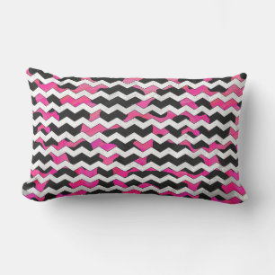 Cojín Lumbar Chevron Cow Hot Pink and Black Print