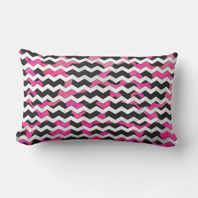 Cojín Lumbar Chevron Cow Hot Pink and Black Print (Anverso)