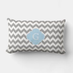 Cojín Lumbar Chevron Gris Blanco Azul Claro Monograma Cuatrefoi