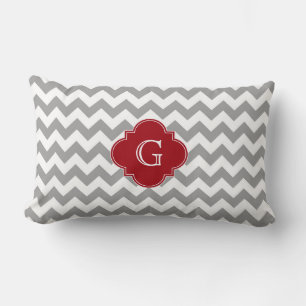 Cojín Lumbar Chevron Gris Blanco Rojo Arándano Monograma Cuatro