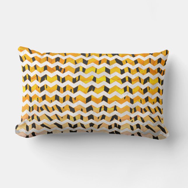Cojín Lumbar Chevron Tiger Impresión negra y Naranja (Anverso)