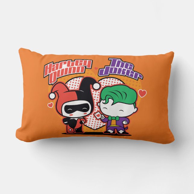 Cojín Lumbar Chibi Harley Quinn & Chibi Joker Hearts (Anverso)