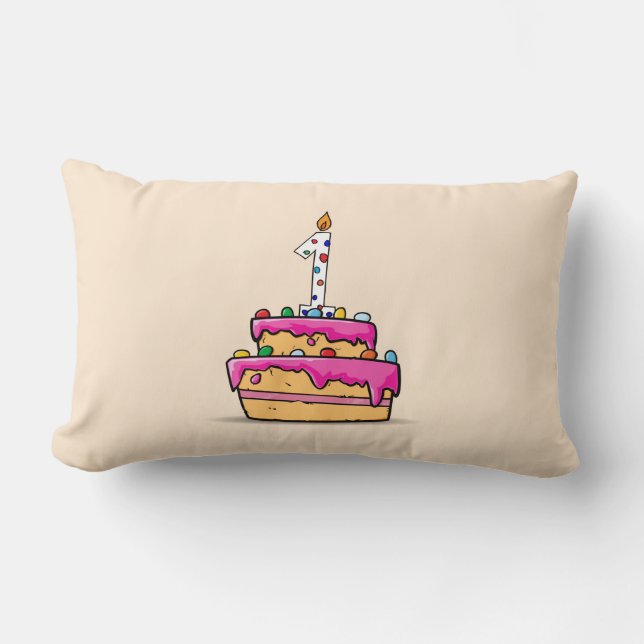 Cojín Lumbar Chica 1 cumpleaños, 1 en pastelito rosa dulce (Anverso)