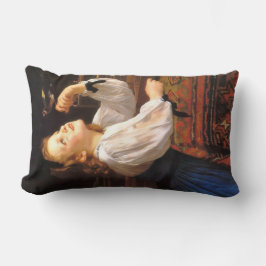 Cojín Lumbar Chica con un pájaro (por William-Adolphe Bouguerea