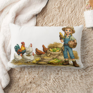 Cojín Lumbar Chica de granja con huevos, arte rústico y lindo d