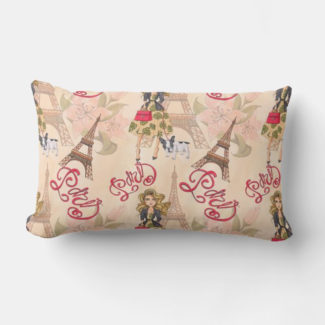 Cojín Lumbar Chica de la moda en el modelo de París (Anverso)