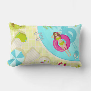 Cojín Lumbar Chica de la piscina en la playa de verano de bikin