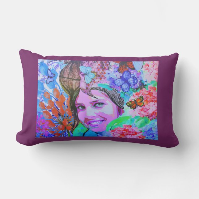 Cojín Lumbar Chica de mariposa (Anverso)