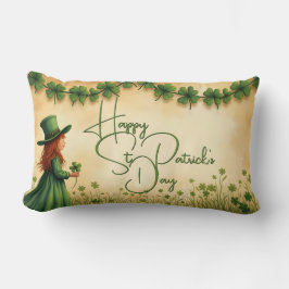 Cojín Lumbar Chica del Día de San Patricio con Shamrock