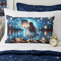 Chica del Lago de Linterna bajo la Luz de la Luna