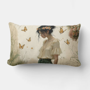 Cojín Lumbar Chica Etérea con Mariposas en la Naturaleza