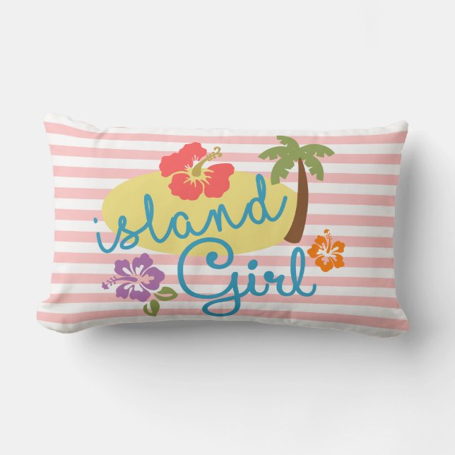 Cojín Lumbar Chica insular: Bandas rosadas tropicales (Anverso)
