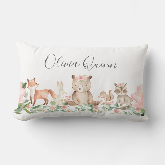 Cojín Lumbar Chica lindo Woodland Animales Pink Baby (Anverso)