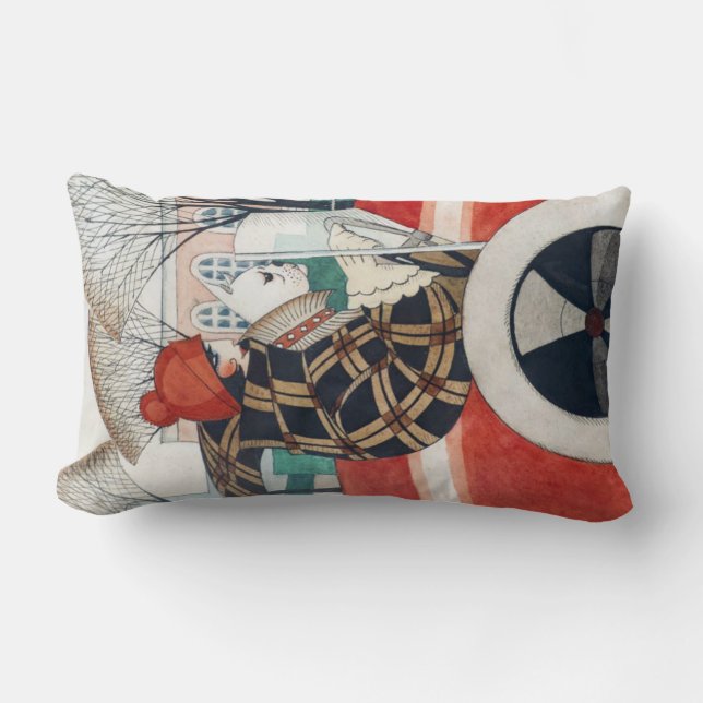 Cojín Lumbar Chica y perro de pug en un automóvil rojo (Anverso)