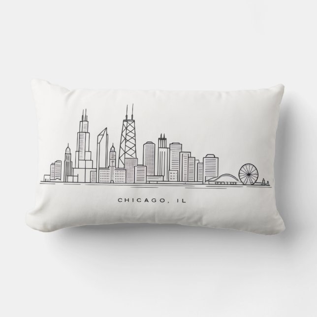 Cojín Lumbar Chicago IL Cityscape Illustration (Anverso)