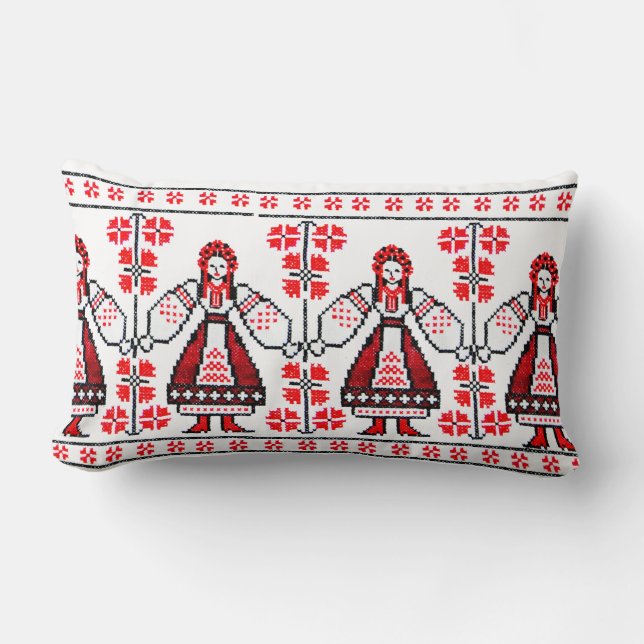 Cojín Lumbar Chicas ucranianos tradicionales del bordado (Anverso)