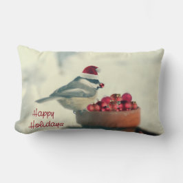 Cojín Lumbar Chickadee adorable del día de fiesta
