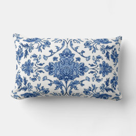 Cojín Lumbar Chinoisería Floral Azul Acuarela Blanca